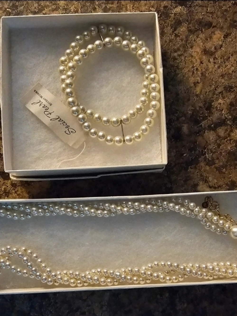 Pearl Bead Necklace and Bracelet Set - Faux Pearl White